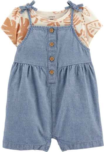 Carter’s 2-teiliges Set: Kurzarmshirt und Latzshorts „Brown Leaves“ für Mädchen
