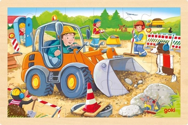 Goki Holzpuzzle Baustelle 24 Teile