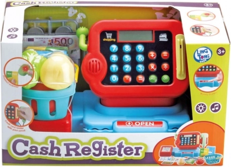 Kinderkasse mit Zubehör für das Rollenspiel im Geschäft