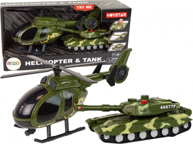 Militär-Set – Panzer mit Schwungrad und Hubschrauber