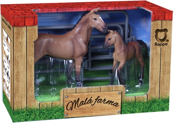 Set mit Pferden und Pferch - braun mit weißem Fleck