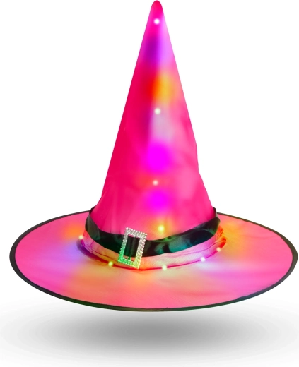 Halloween-LED-Zaubererhut, rosa, 38 cm