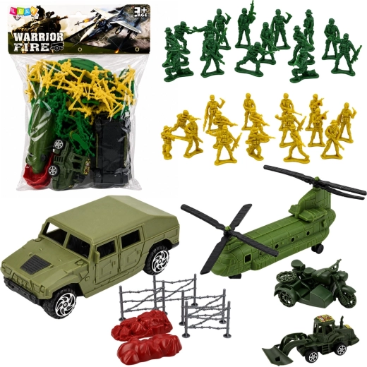 Militär-Spielset mit Soldaten, Fahrzeugen und Hubschrauber (58 Teile)