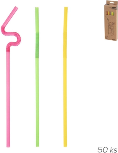 Wiederverwendbare Kunststoff-Trinkhalme 24 cm mit langem Gelenk, Farbmix, 50 Stk.