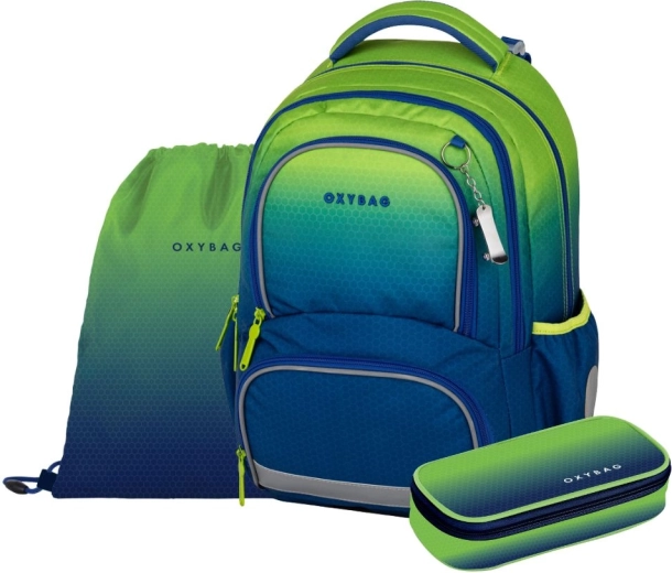Schulset Oxybag OXY NEXT Ombre Green – Rucksack, Federmäppchen und Turnbeutel