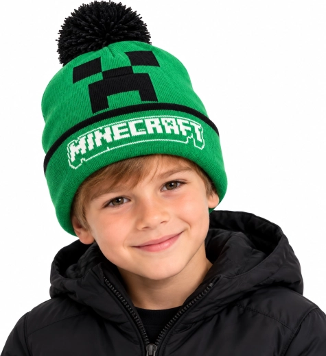 Minecraft Creeper Kinder-Wintermütze mit Bommel