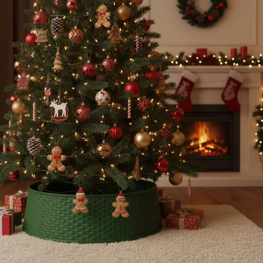 Grüne Abdeckung für den Weihnachtsbaumständer