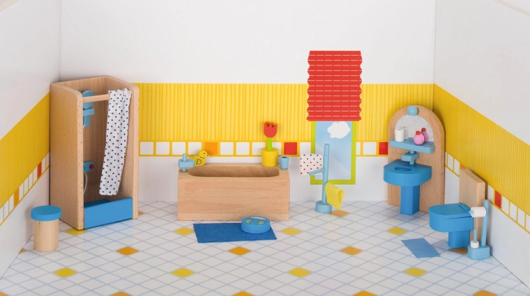 Goki Puppenhausmöbel – Badezimmer mit Zubehör