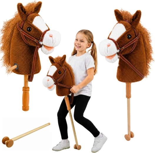 Steckenpferd mit Holzgriff, Galopp- und Wiehergeräuschen, braun, 100 cm