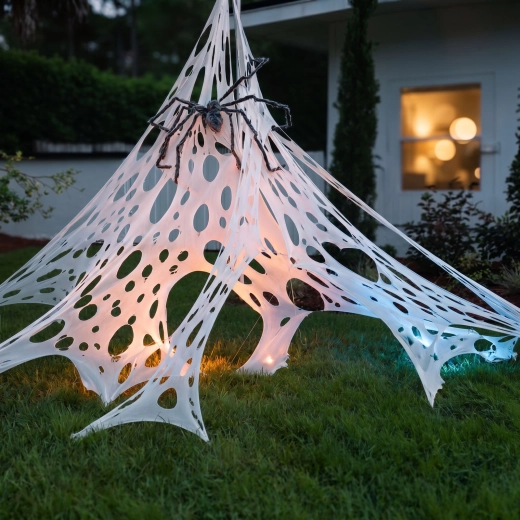 Halloween-Spinnennetzdekoration mit Heringen, 1 × 2 m, weiß