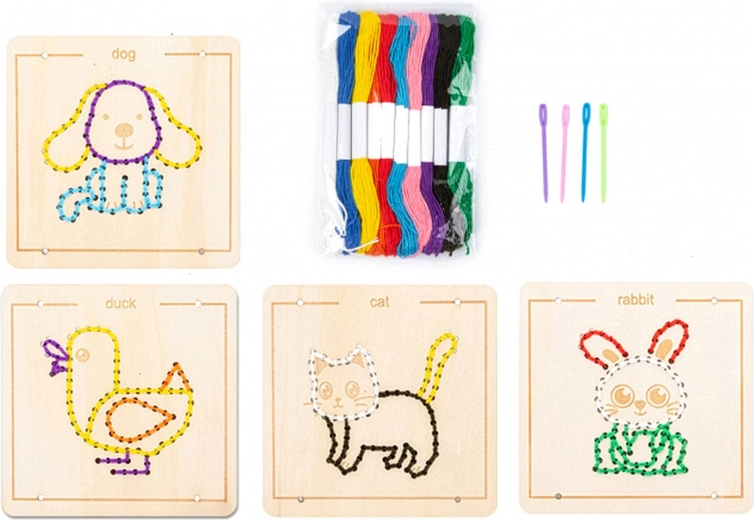 Holz-Stickset mit Tiermotiven – 4 Stück