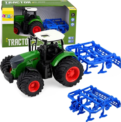 Landwirtschaftlicher Traktor mit Grubber 1:24 grün