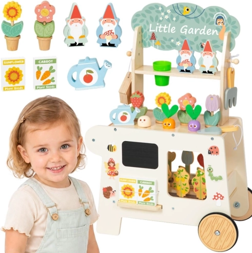 TOOKY TOY Montessori Holz-Gartenwagen mit Verkaufsstand – 57 Teile