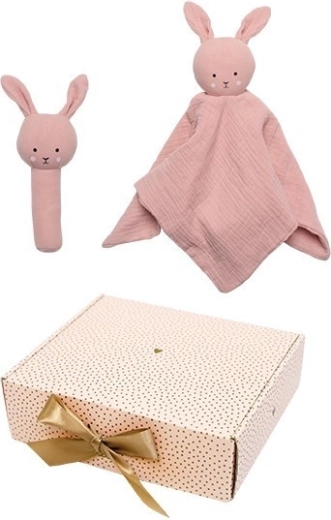 Jabadabado Geschenkset für Babys mit Schmusetuch und Rassel Bunny Pink