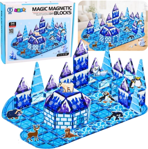 Magnetische Konstruktionsbausteine Eisreich mit Tieren, 94 Teile