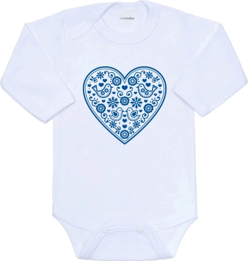 Baby-Body mit Print New Baby – Volksmuster blaues Herzchen, Gr. 62 (3–6 Monate)