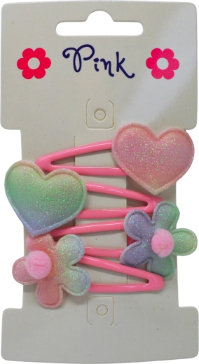 Haarspangen für Mädchen – Blume und Herz, Set mit 4 Stück