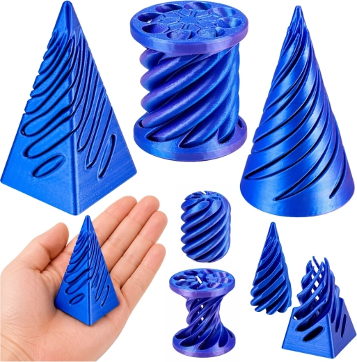 Antistress-3D-Sensorik-Set – drehbarer Kegel, Zylinder und Pyramide (blau)