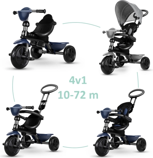 Qplay Dreirad Cosy 4-in-1, grau, für Kinder 10–72 Monate