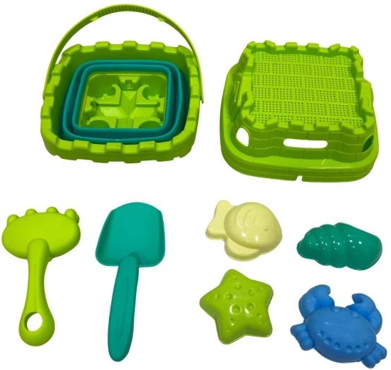 PLEJO zusammenklappbarer Eimer mit Schaufel und Förmchen