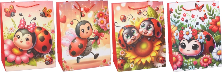 Geschenktasche S 18 × 24 × 8,5 cm – Kinder Marienkäfer (mehrere Varianten)