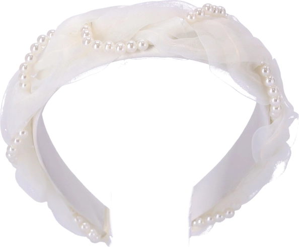 Satin-Haarreif – weiß mit Perlen