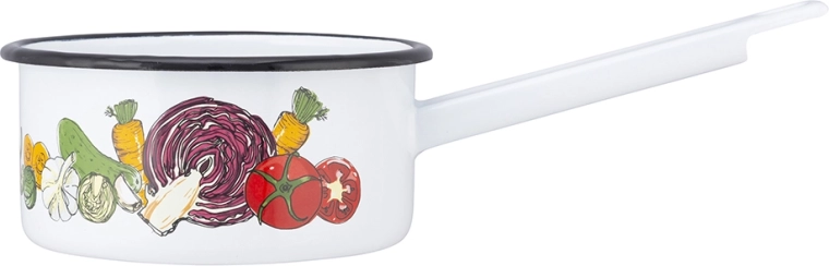 Emaillierter Stieltopf mit Griff 1 l, 14 cm, Gemüse-Dekor