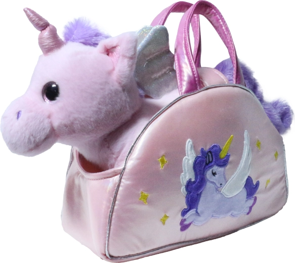 Rosa Plüsch-Einhorn in glitzernder Handtasche