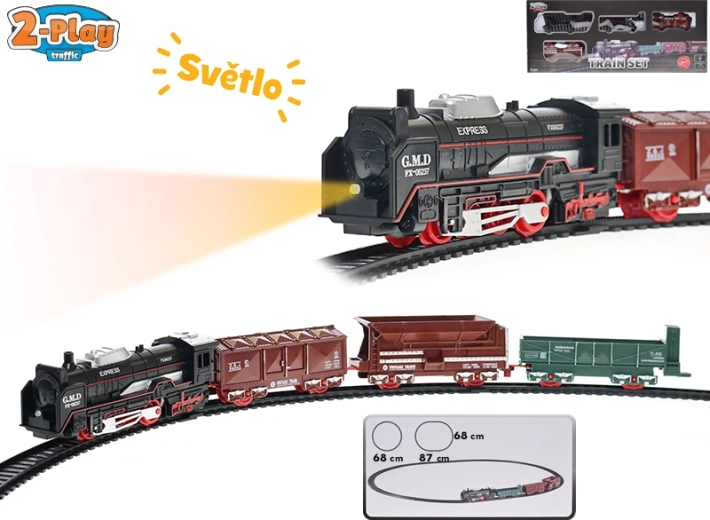 2-Play Traffic batteriebetriebene Eisenbahnstrecke mit beleuchtetem Zug und 3 Waggons