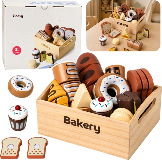 Holz-Mini-Bäckerei – Backwaren-Set mit Klettverschluss in der Kiste (10 Stk.)