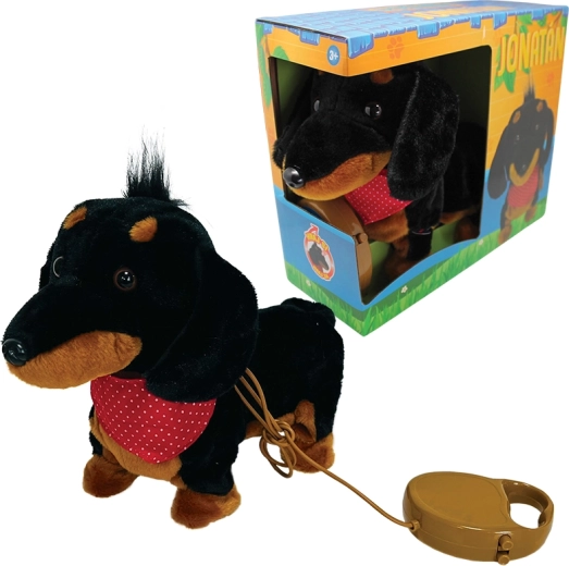Plüschhund Jonatan an der Leine