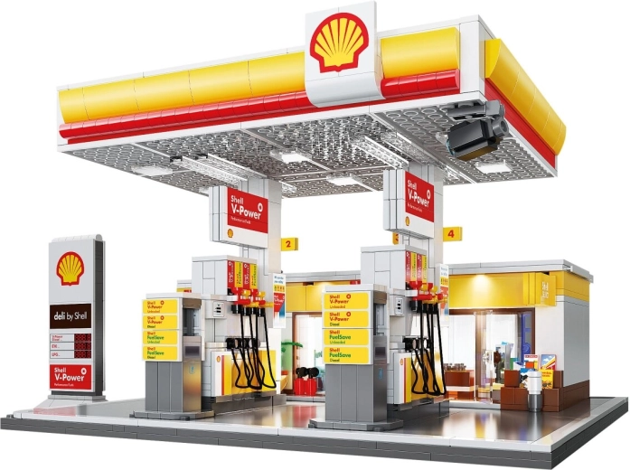 CaDA Shell-Tankstelle mit Shop und Autowaschanlage im Maßstab 1:30