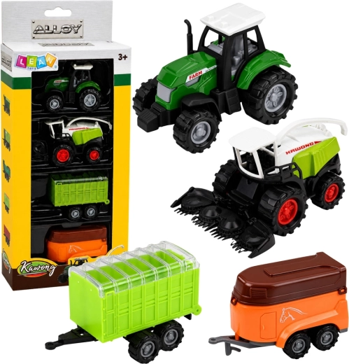 Set landwirtschaftlicher Fahrzeuge 1:68 (4 Stk.) – Traktor, Häcksler und Anhänger