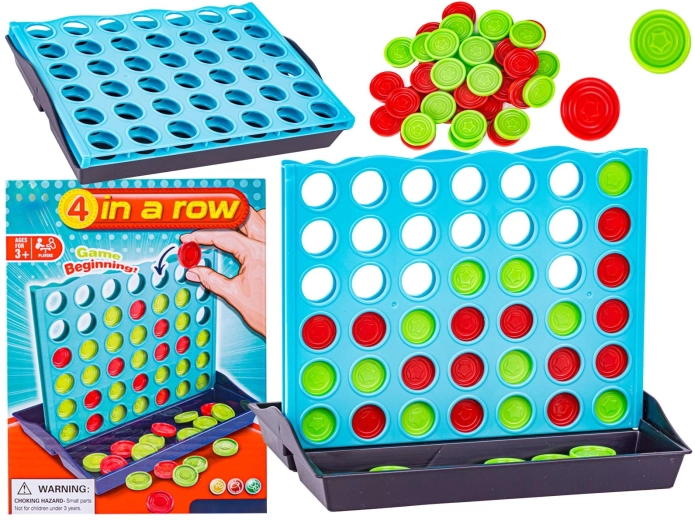 Logisches Brettspiel 4 in einer Reihe (4 in a row) mit Spielbrett und Spielsteinen
