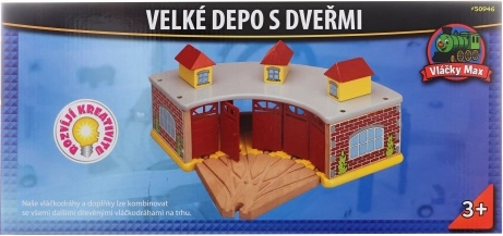 Großes hölzernes Maxim-Lokdepot mit Türen