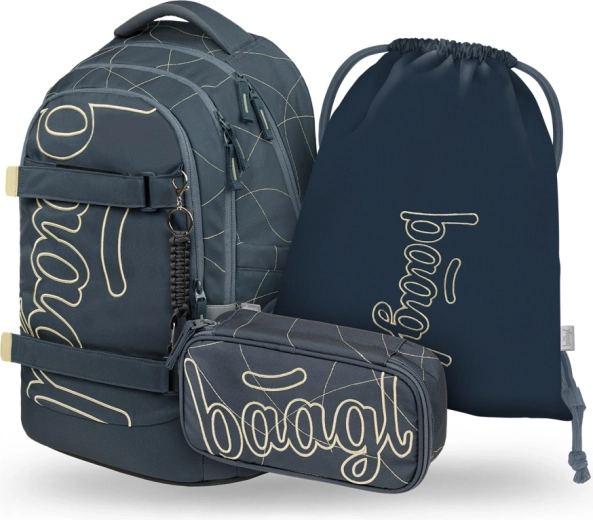 Baagl Set 3 Skate Max Wave: Schulrucksack, Federmäppchen und Beutel GRS