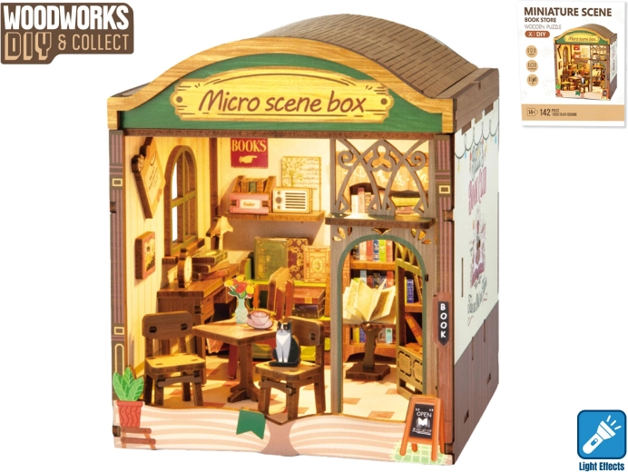 Holzbausatz Woodworks Buchhandlung mit Beleuchtung
