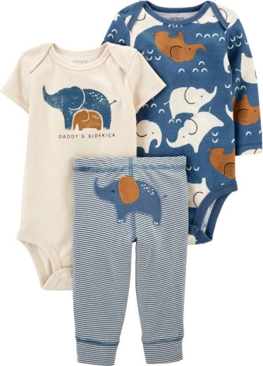 Carter’s dreiteiliges Set für Jungen Blue Elephant – Body mit langem und kurzem Ärmel und Jogginghose