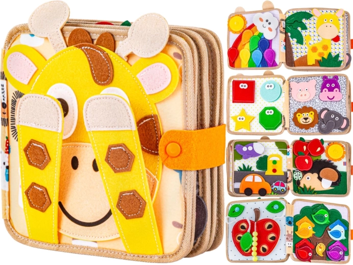 Filz-Mitmachbuch mit Giraffe für Kinder – Tiere, Klappen und Klett-Teile