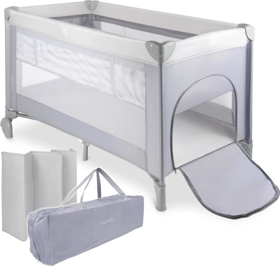 Reisebett PILO, grau, 2 Liegehöhen