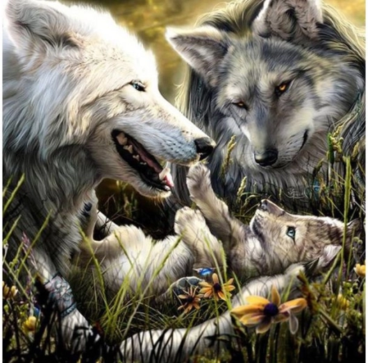 Diamantmosaik (Diamond Painting) Wolfsfamilie 30 × 30 cm