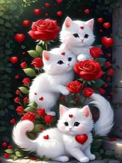 Norimpex Diamantmalerei Weiße Katzen in Rosen 30 × 40 cm