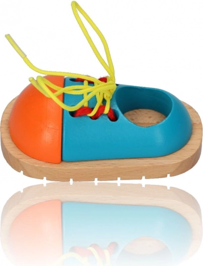 Holzschuh zum Lernen des Schnürens