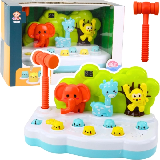 Kinder-Reaktionsspiel Whack-a-Mole mit Tierchen und Hammer