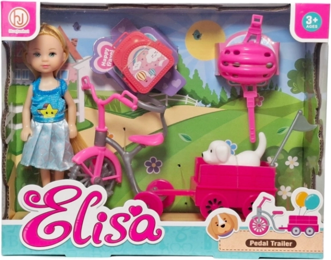 Puppe mit Fahrrad, Anhänger und Zubehör