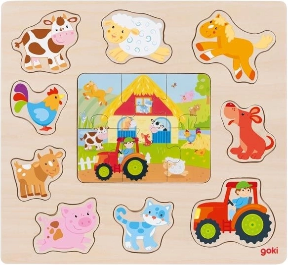 Goki Holz-Steckpuzzle und Puzzle Bauernhoftiere