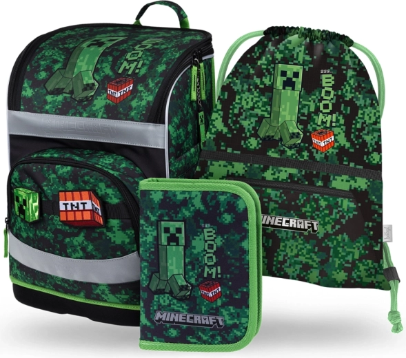 Školní Set BAAGL Zippy Plus MINECRAFT Boom – Schultasche, Federmäppchen und Beutel