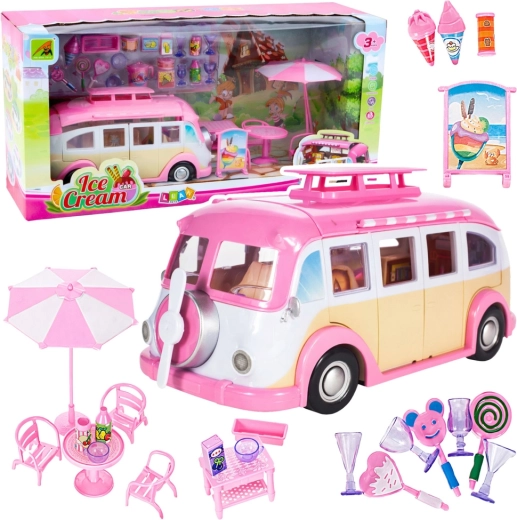 Rosa Campingwagen – Eisdiele für Puppen mit Zubehör