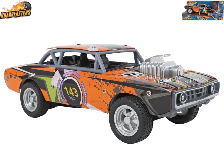 Roadblasters orangefarbenes Metallauto Muscle Car mit Schwungradantrieb (Pull-Back) – 1 Stück