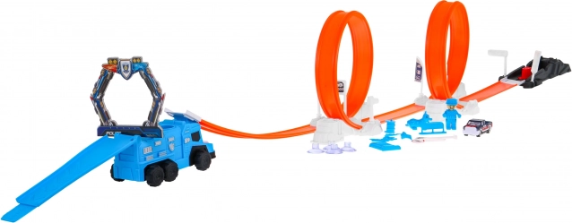 Polizeirennautobahn mit zwei Loopings und Abschussvorrichtung, farbwechselndes Auto (62 Teile)